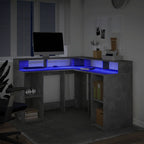 Scrivania con Luci LED Grigio Cemento 130x130x91 cm Multistrato