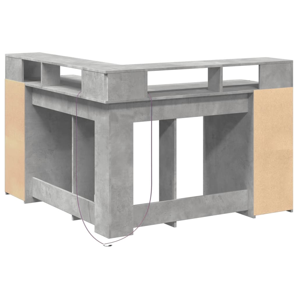 Scrivania con Luci LED Grigio Cemento 130x130x91 cm Multistrato