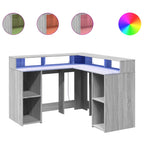 Scrivania con Luci LED Grigio Sonoma 130x130x91cm in Truciolato