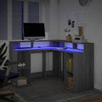 Scrivania con Luci LED Grigio Sonoma 130x130x91cm in Truciolato