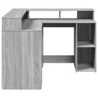 Scrivania con Luci LED Grigio Sonoma 130x130x91cm in Truciolato