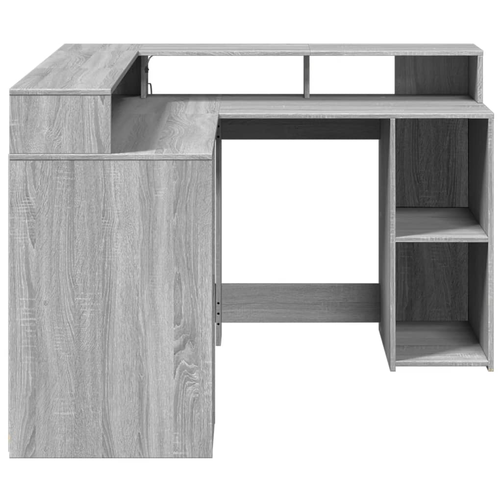Scrivania con Luci LED Grigio Sonoma 130x130x91cm in Truciolato