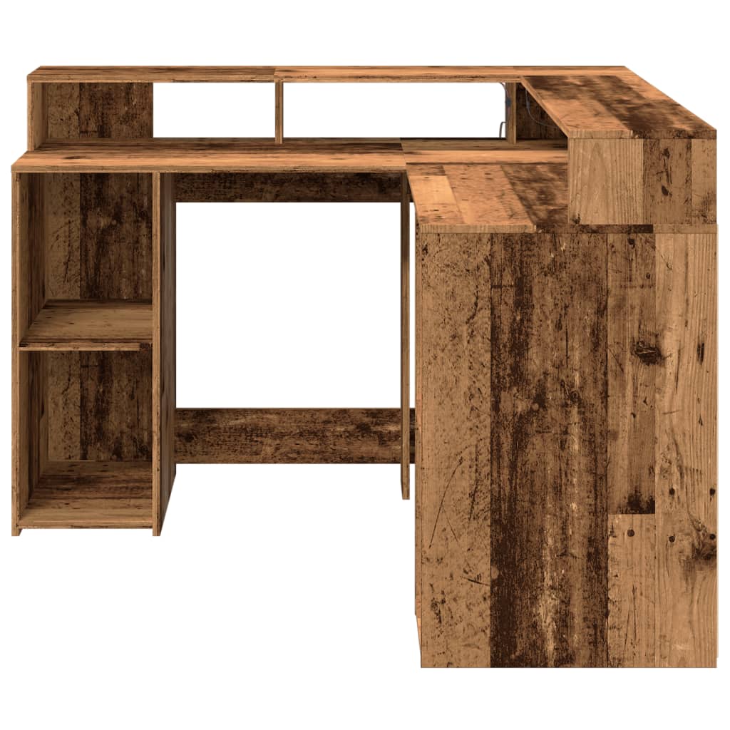 Scrivania con Luci LED Legno Antico 130x130x91 cm in Truciolato