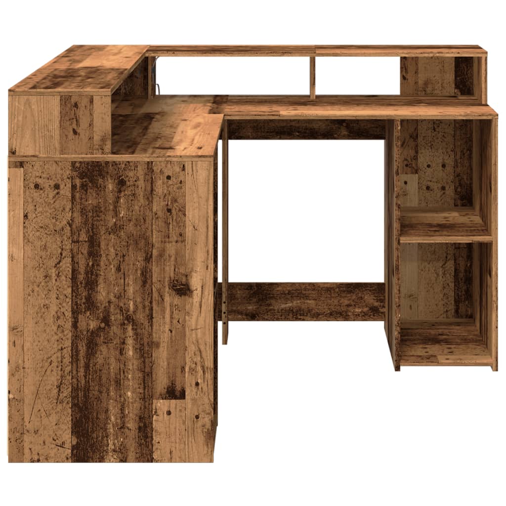 Scrivania con Luci LED Legno Antico 130x130x91 cm in Truciolato