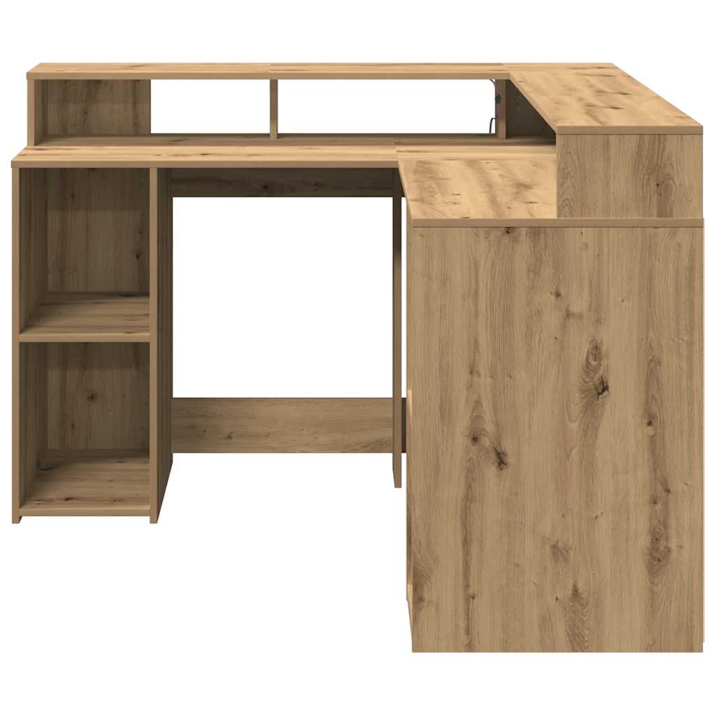 Scrivania a Luci LED Rovere Artigianale 140x55x91 cm Truciolato