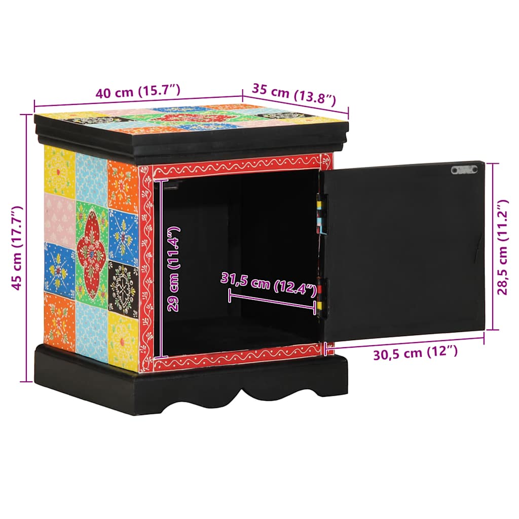 Comodini 2 pz Multicolore 40x35x45cm in Legno Massello Mango