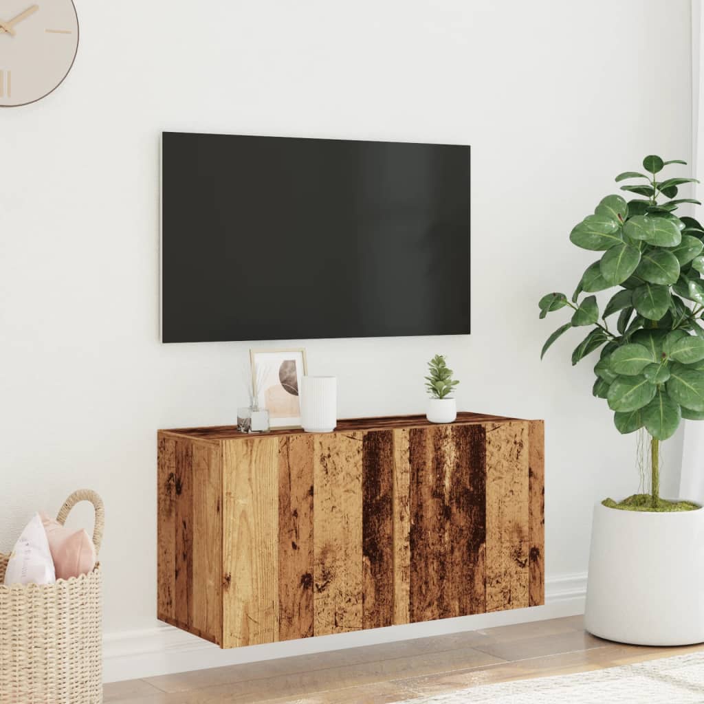 Mobile TV a Parete Legno Antico 80x30x41 cm
