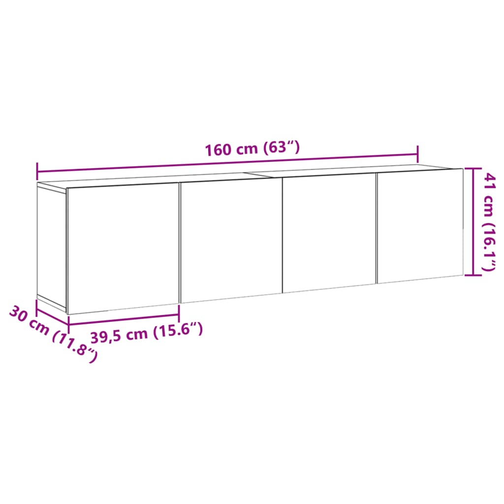 Mobili TV a Parete 2pz Legno Antico 80x30x41 cm