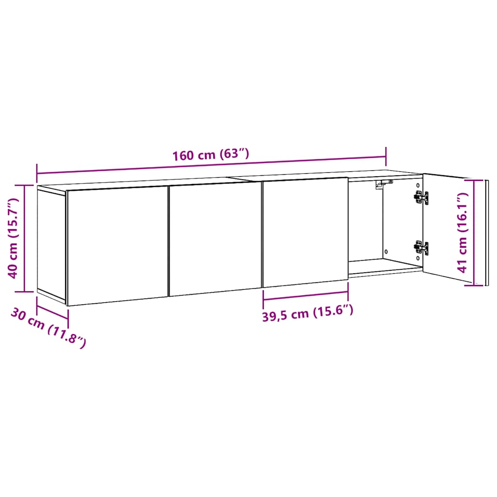 Mobili TV a Parete 2pz Rovere Artigianale 80x30x41 cm