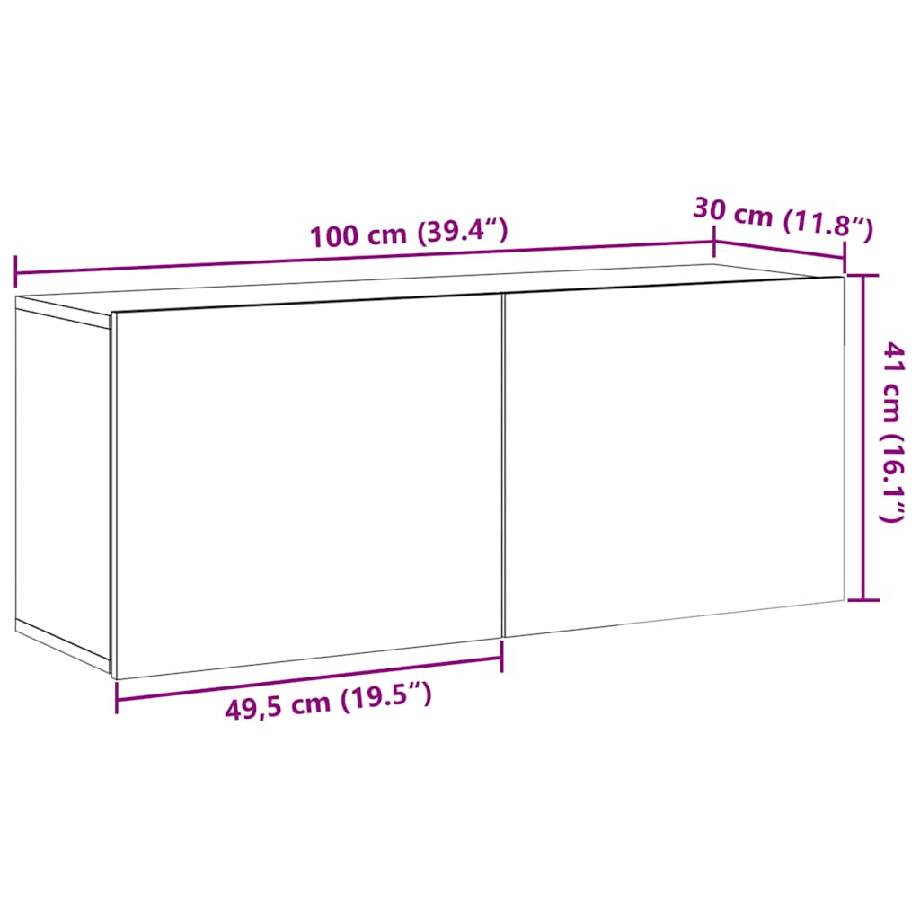 Mobile TV a Parete Legno Antico 100x30x41 cm