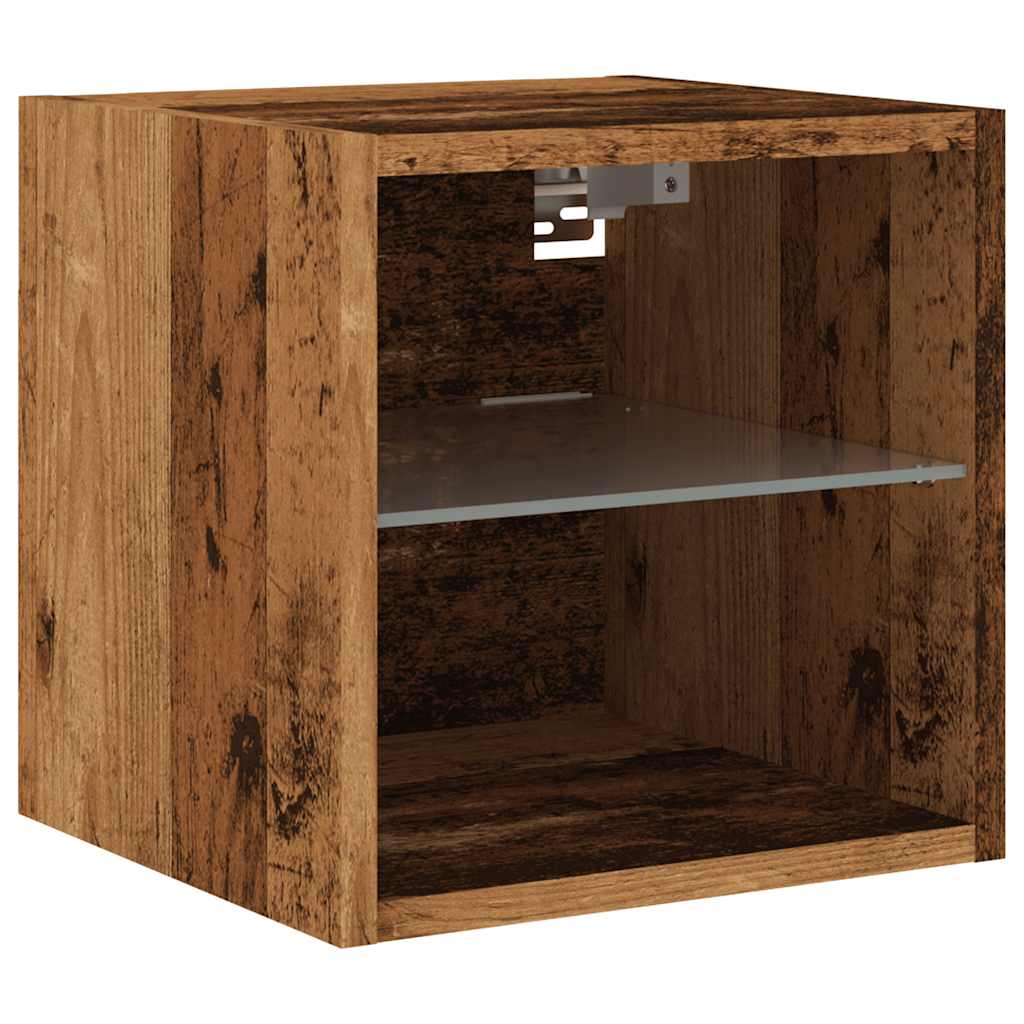 Mobile TV a Parete con Luci LED Legno Antico 30x28,5x30 cm