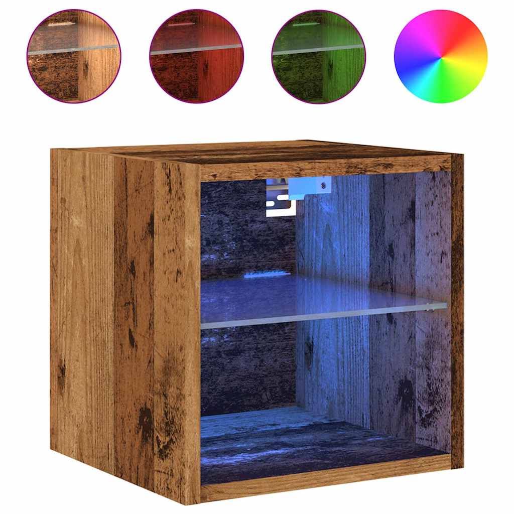 Mobile TV a Parete con Luci LED Legno Antico 30x28,5x30 cm