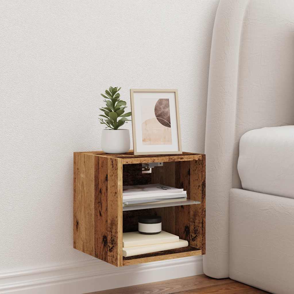Mobile TV a Parete con Luci LED Legno Antico 30x28,5x30 cm