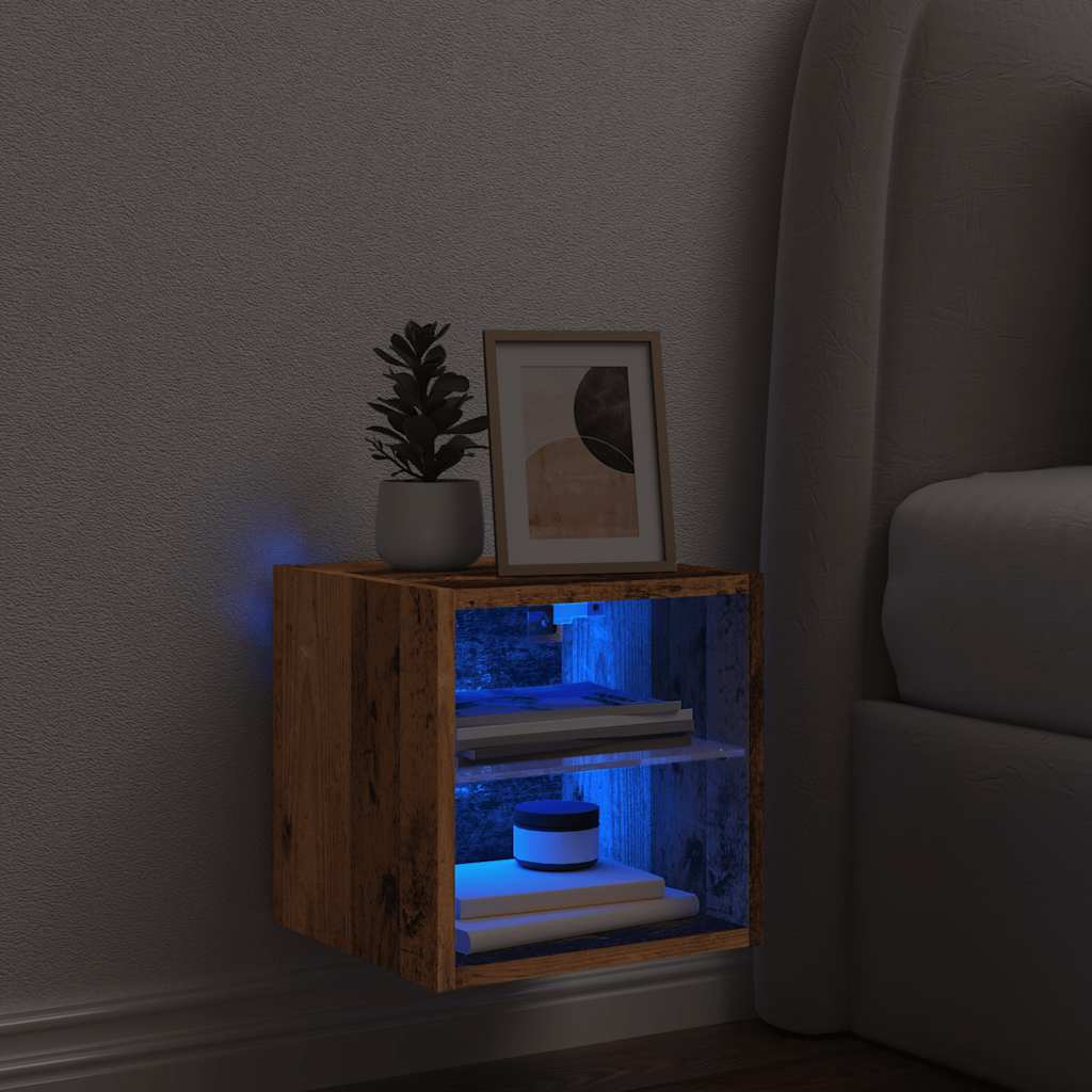 Mobile TV a Parete con Luci LED Legno Antico 30x28,5x30 cm