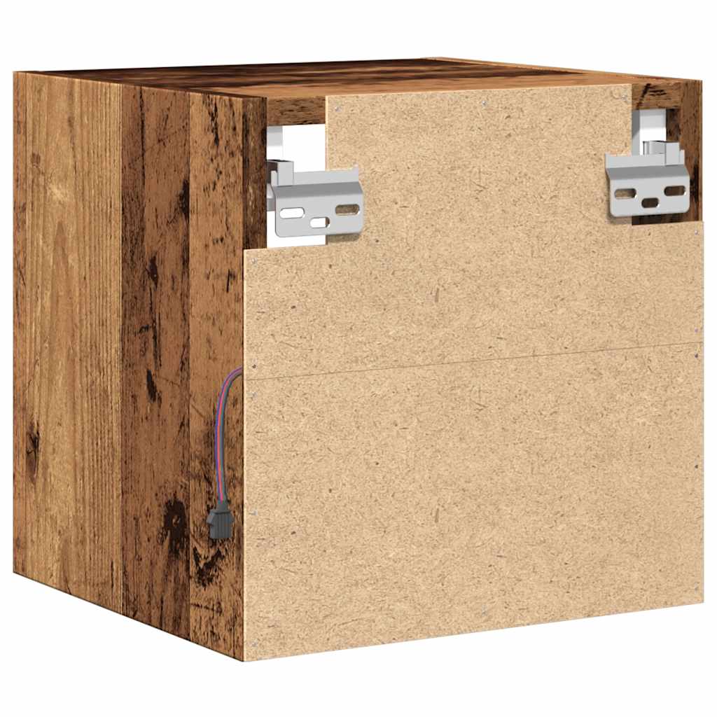 Mobile TV a Parete con Luci LED Legno Antico 30x28,5x30 cm