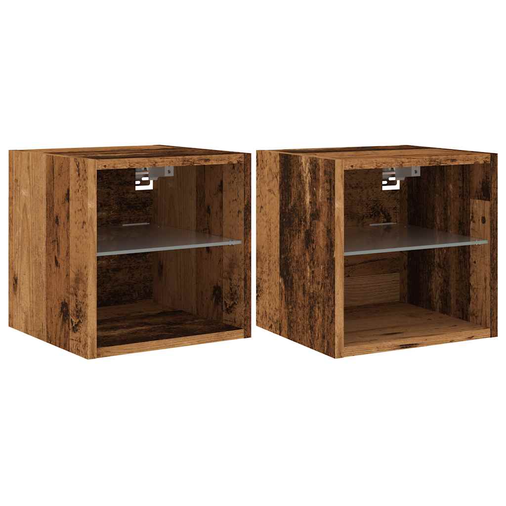 Mobili TV a Parete con Luci LED 2pz Legno Antico 30x28,5x30 cm