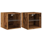 Mobili TV a Parete con Luci LED 2pz Legno Antico 30x28,5x30 cm