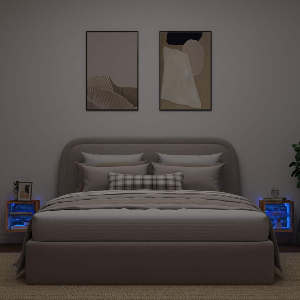 Mobili TV a Parete con Luci LED 2pz Legno Antico 30x28,5x30 cm