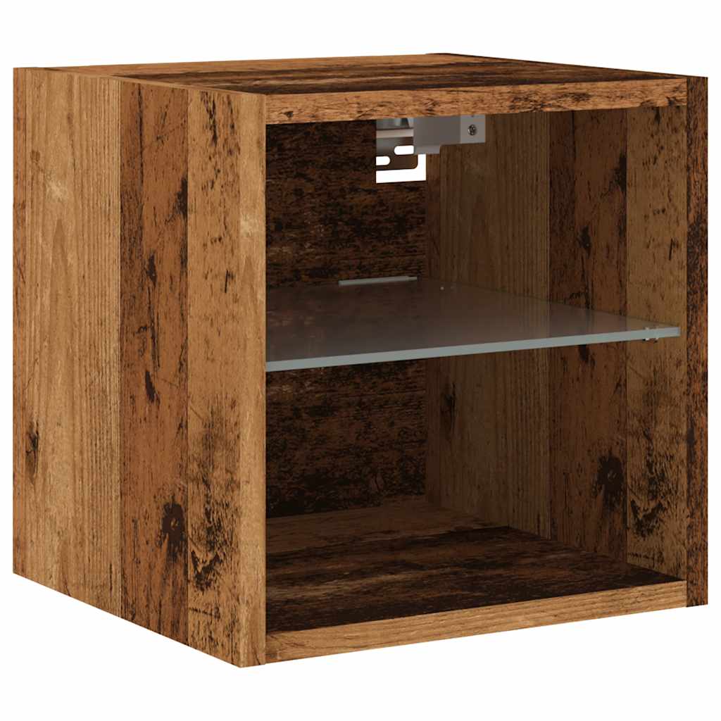 Mobili TV a Parete con Luci LED 2pz Legno Antico 30x28,5x30 cm