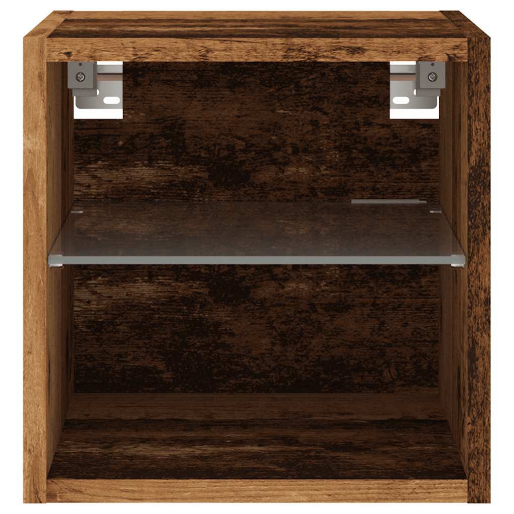 Mobili TV a Parete con Luci LED 2pz Legno Antico 30x28,5x30 cm