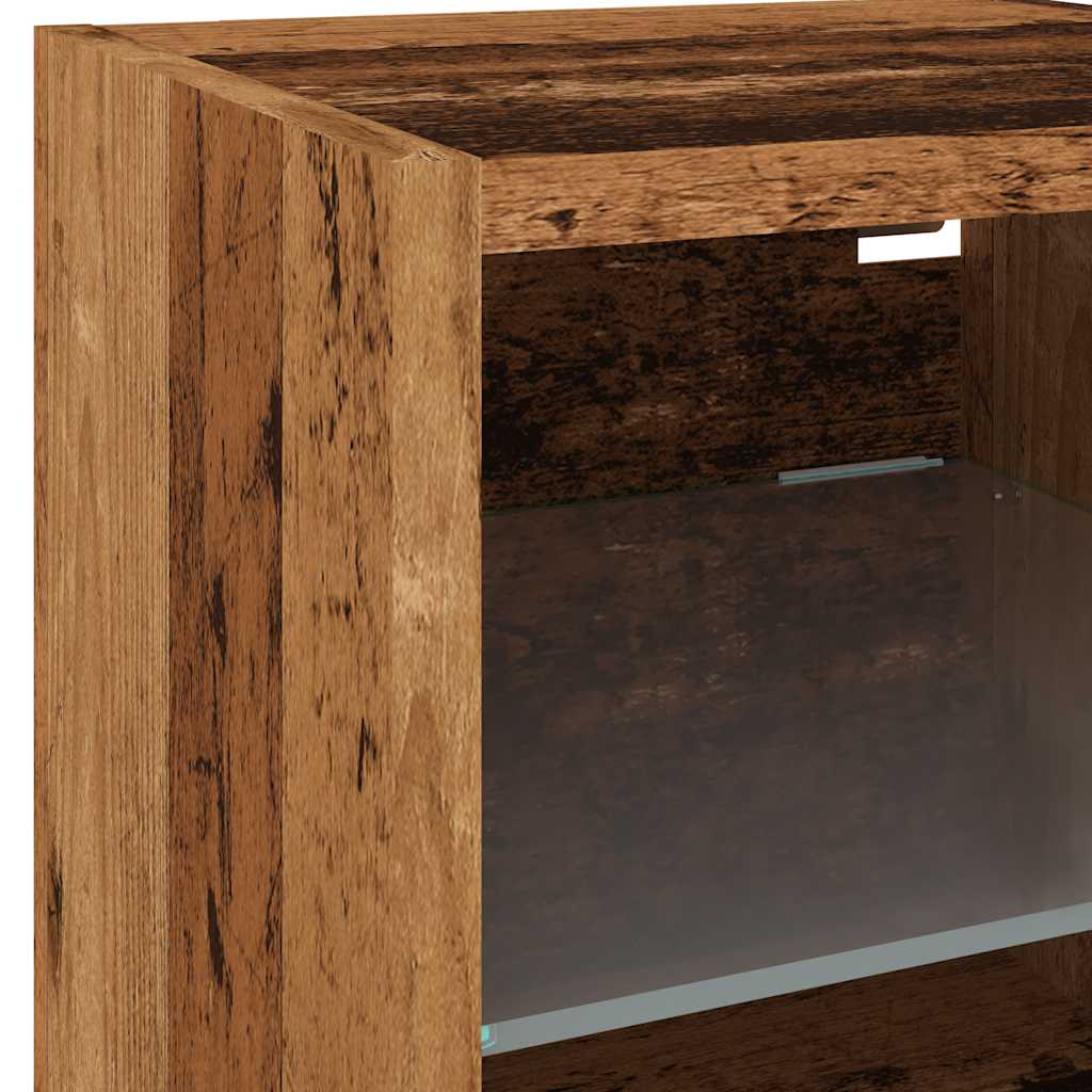 Mobili TV a Parete con Luci LED 2pz Legno Antico 30x28,5x30 cm