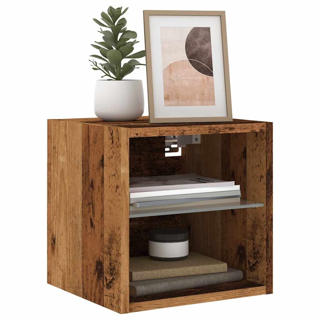 Mobili TV a Parete con Luci LED 2pz Legno Antico 30x28,5x30 cm