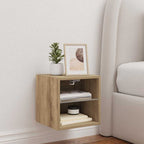 Mobile TV a Parete con Luci LED Rovere Artigianale 30x28,5x30cm