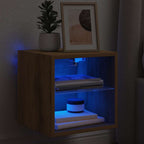 Mobile TV a Parete con Luci LED Rovere Artigianale 30x28,5x30cm