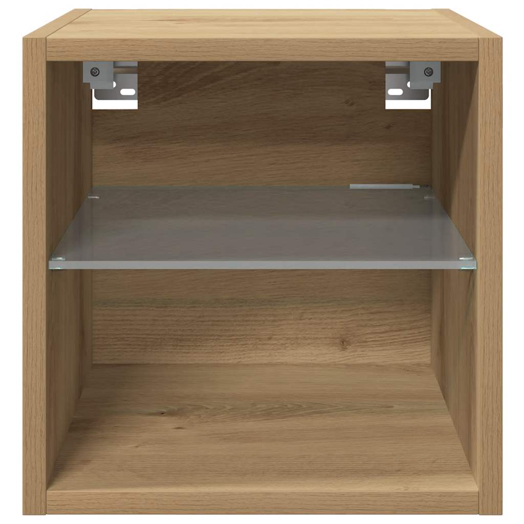 Mobile TV a Parete con Luci LED Rovere Artigianale 30x28,5x30cm