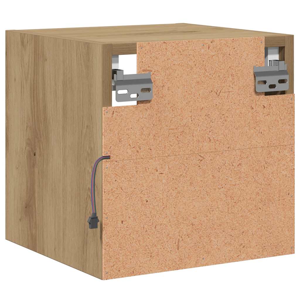 Mobile TV a Parete con Luci LED Rovere Artigianale 30x28,5x30cm