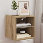 Mobile TV a Parete con Luci LED Rovere Artigianale 30x28,5x30cm