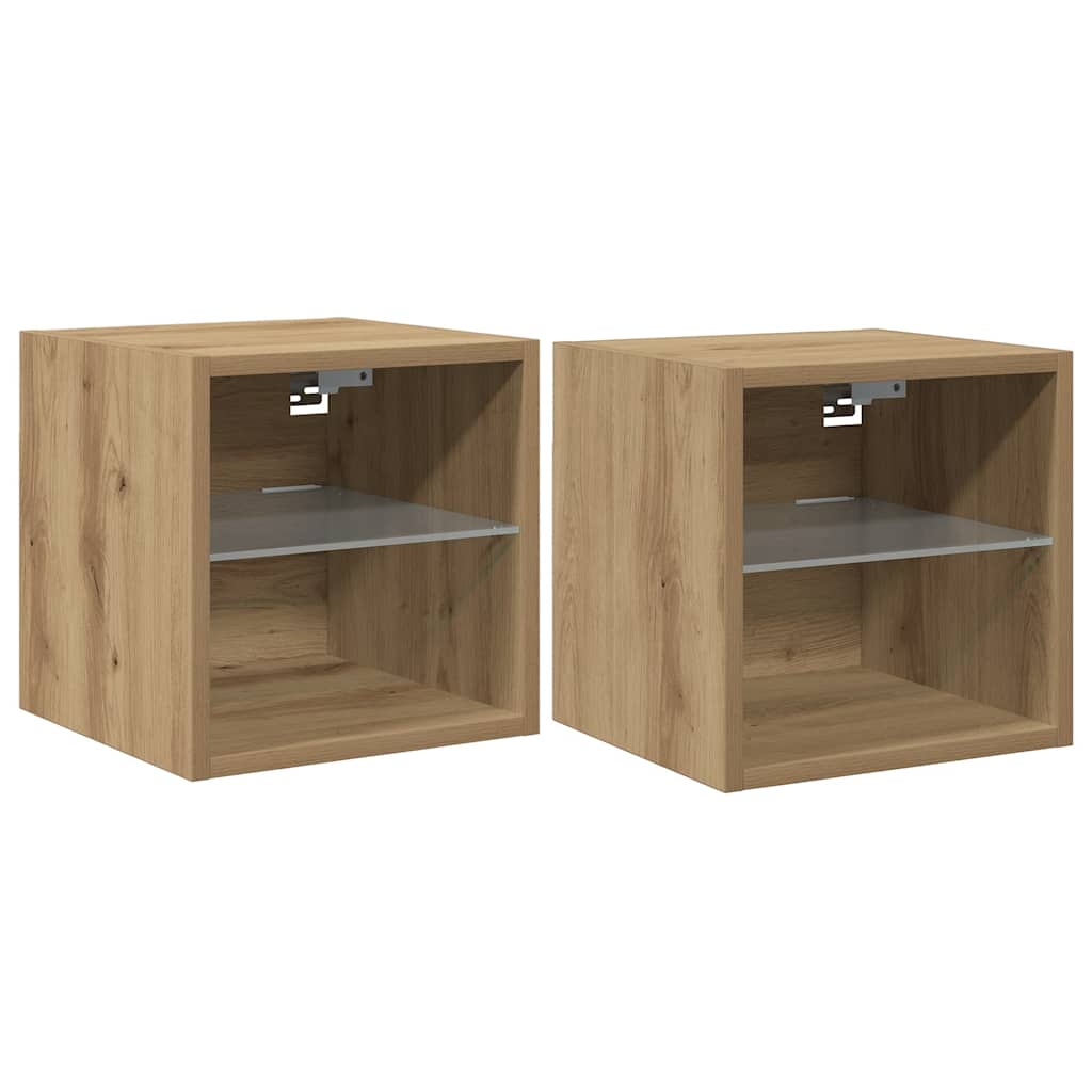 Mobili TV a Parete con Luci LED 2 pz Rovere Artigianale