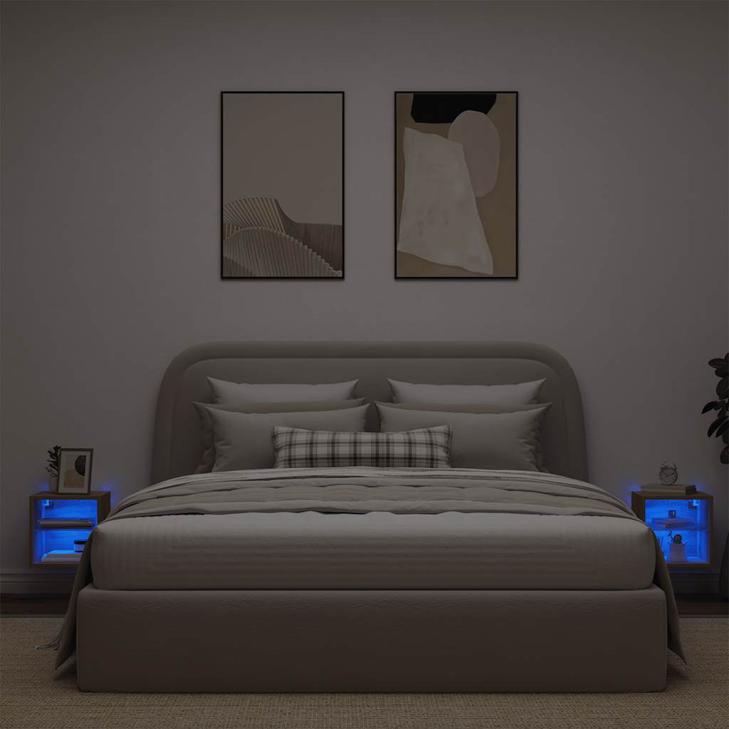 Mobili TV a Parete con Luci LED 2 pz Rovere Artigianale