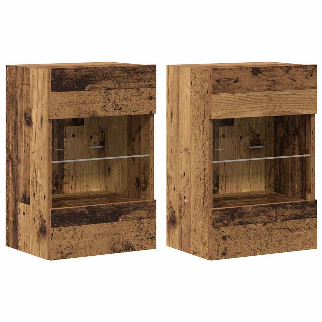 Mobili da parete con luci LED per TV 2pz Legno Vecchio 40x30x60,5 cm