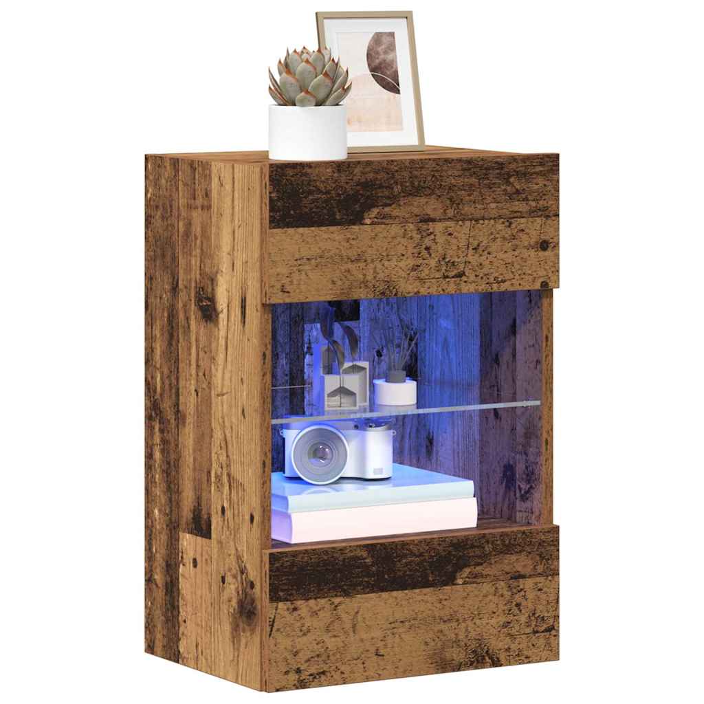 Mobili da parete con luci LED per TV 2pz Legno Vecchio 40x30x60,5 cm