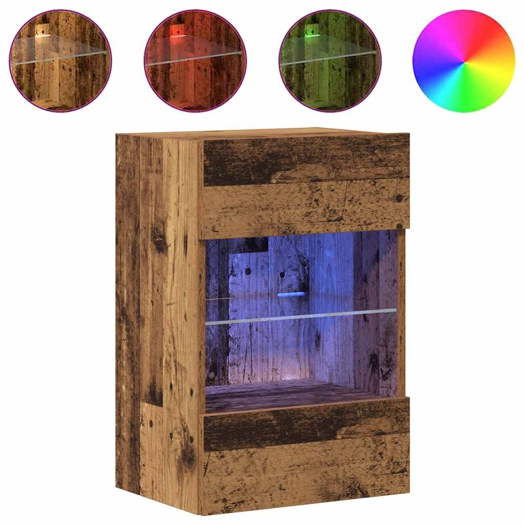 Mobili da parete con luci LED per TV 2pz Legno Vecchio 40x30x60,5 cm