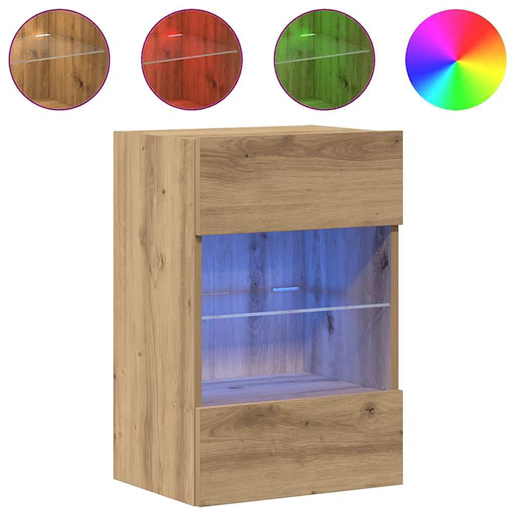Mobili da parete con luci LED per TV 2pz Rovere Artigianale 40x30x60,5cm