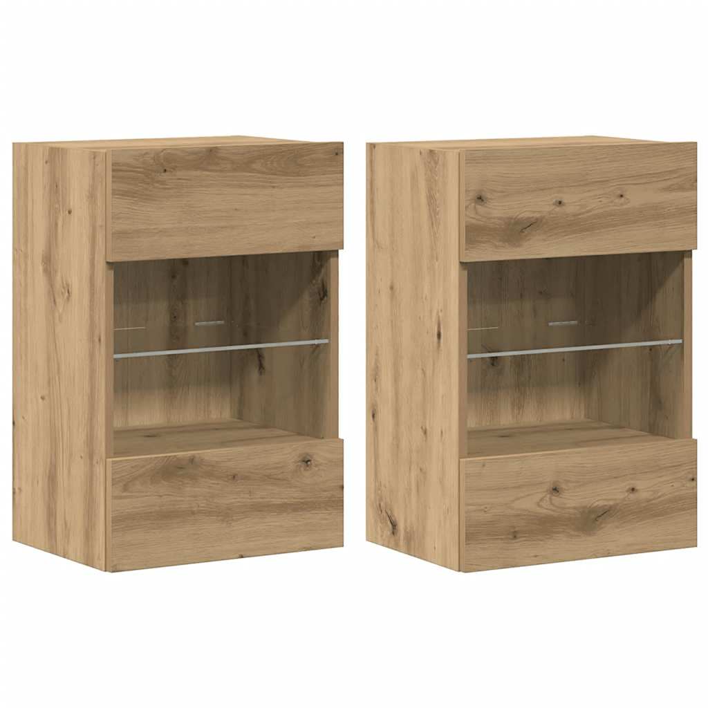 Mobili da parete con luci LED per TV 2pz Rovere Artigianale 40x30x60,5cm