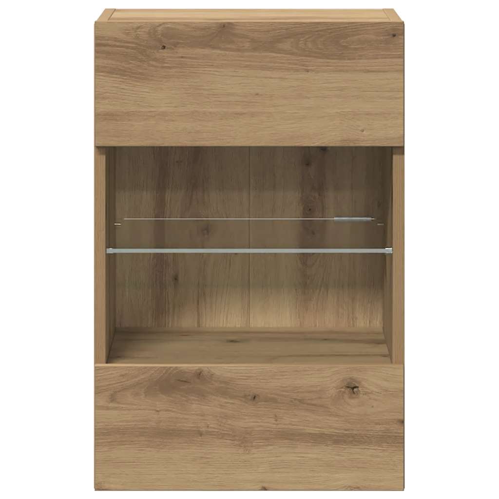 Mobili da parete con luci LED per TV 2pz Rovere Artigianale 40x30x60,5cm