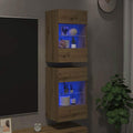 Mobili da parete con luci LED per TV 2pz Rovere Artigianale 40x30x60,5cm