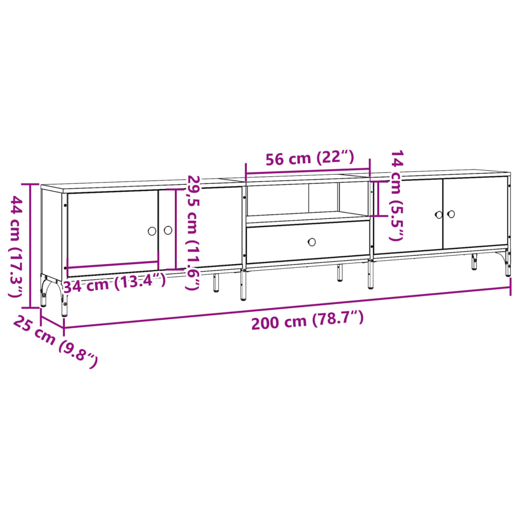 Mobile TV con Cassetto Legno Antico 200x25x44 cm in Truciolato