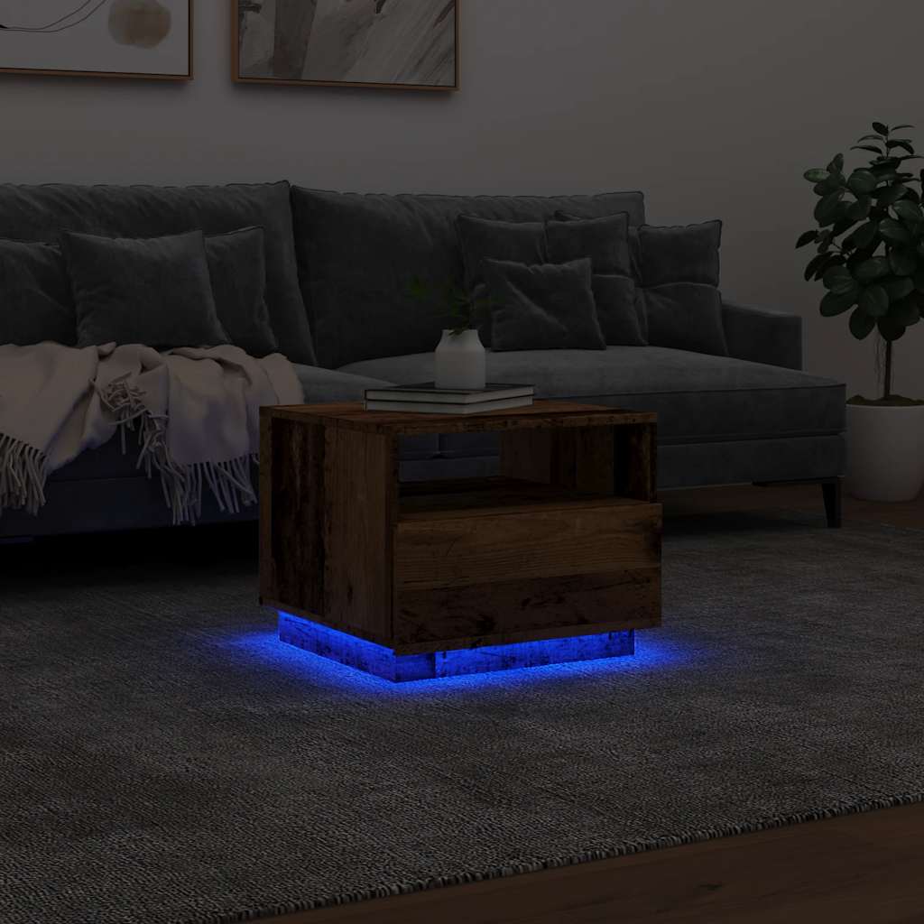 Tavolino da Salotto con Luci LED Legno Antico 50x49x40 cm