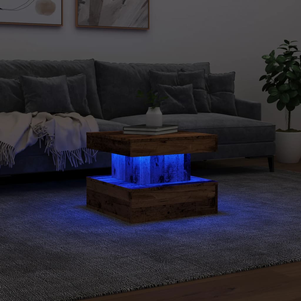 Tavolino da Salotto con Luci LED Legno Antico 50x50x40 cm