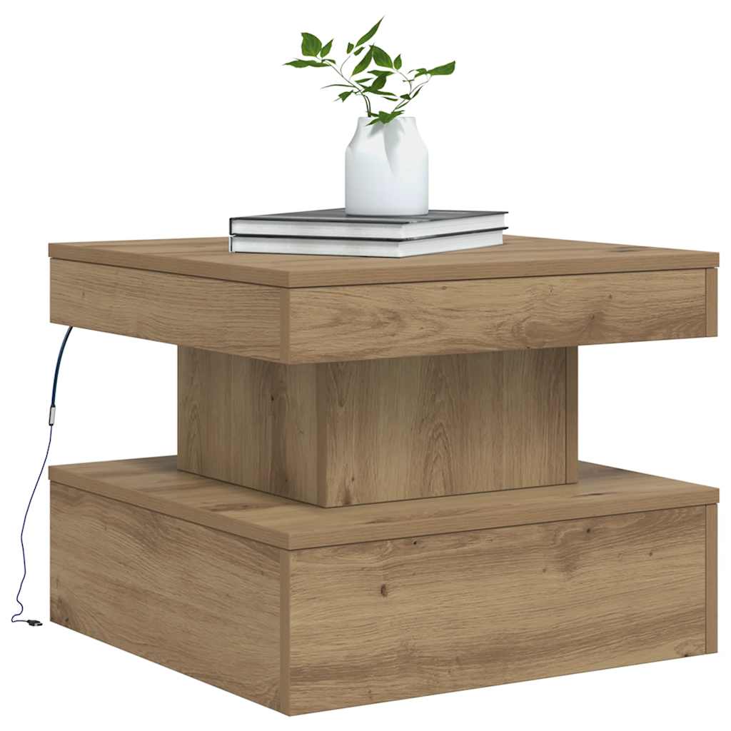 Tavolino da Salotto con Luci LED Rovere Artigianale 50x50x40 cm