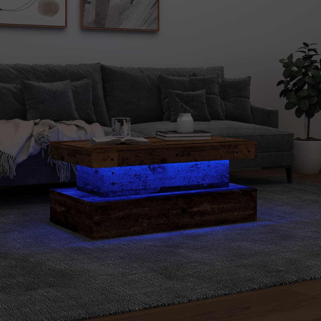 Tavolino da Salotto con Luci LED Legno Antico 90x50x40 cm