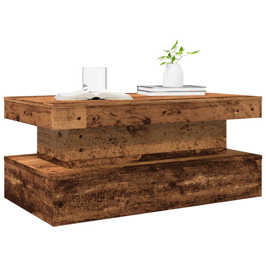 Tavolino da Salotto con Luci LED Legno Antico 90x50x40 cm