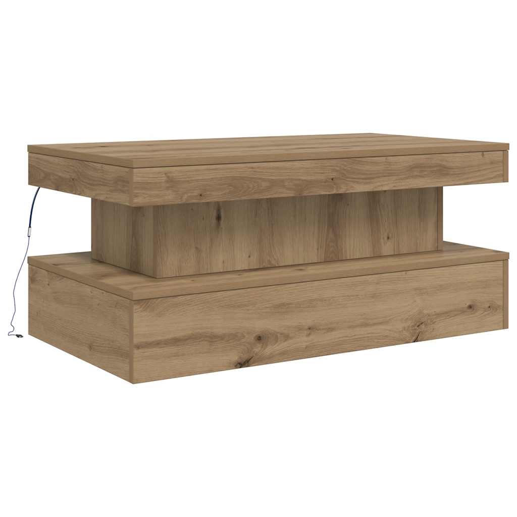 Tavolino da Salotto con Luci LED Rovere Artigianale 90x50x40 cm