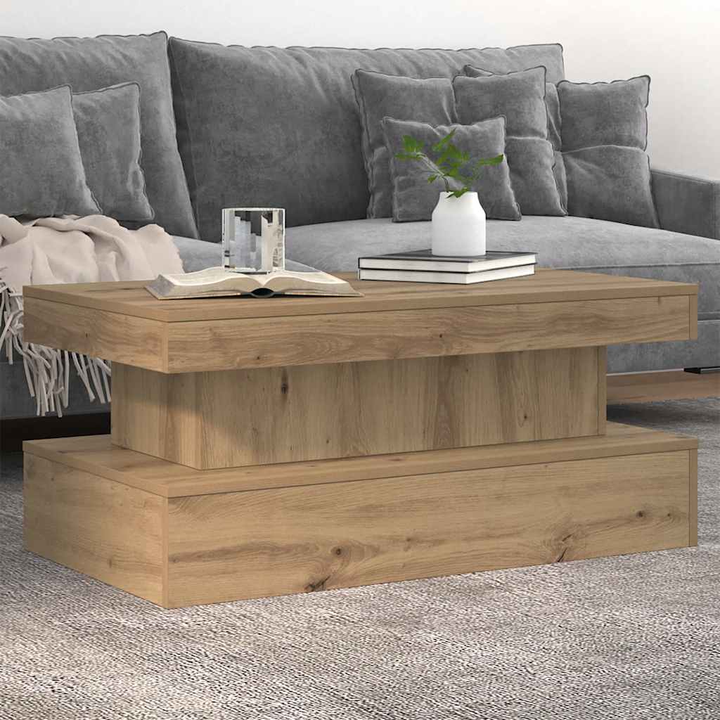 Tavolino da Salotto con Luci LED Rovere Artigianale 90x50x40 cm