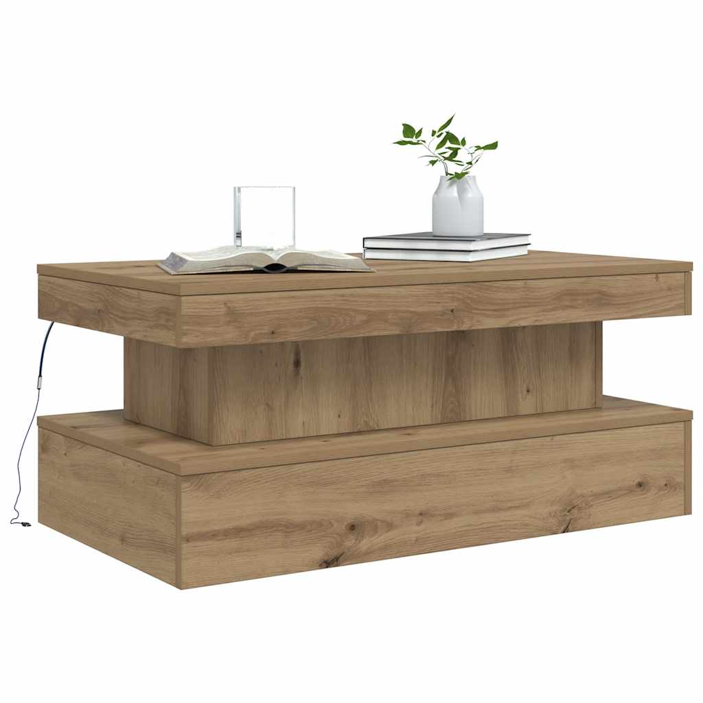 Tavolino da Salotto con Luci LED Rovere Artigianale 90x50x40 cm