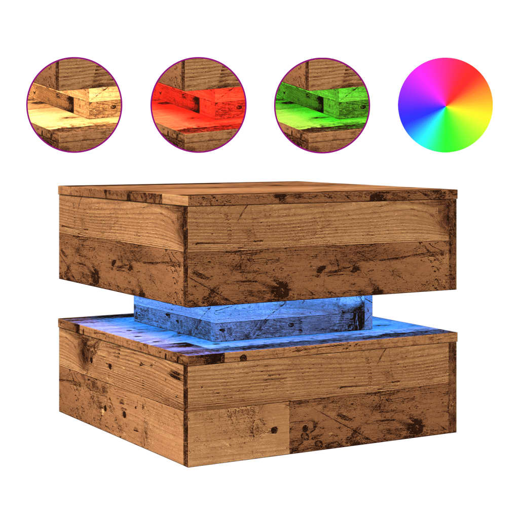Tavolino da Salotto con Luci LED Legno Antico 50x50x40 cm